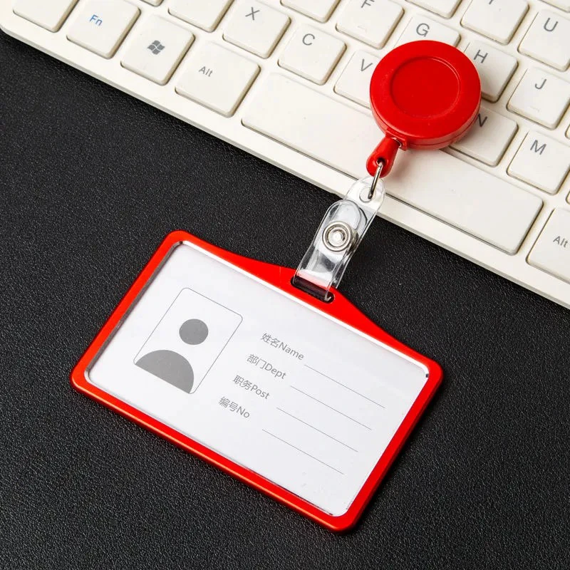 Portatarjetas de trabajo de aleación de aluminio, funda para permiso de trabajo, etiqueta de identificación, soporte para insignia, carrete retráctil, tarjetero de Metal - imagen 4