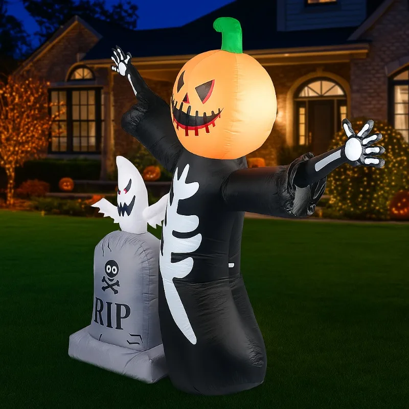 8 pies decoraciones DIY para fiestas y vacaciones juguete inflable calabaza de Halloween esqueleto fantasma luces LED integradas decoración al aire libre modelo Decoración - imagen 3