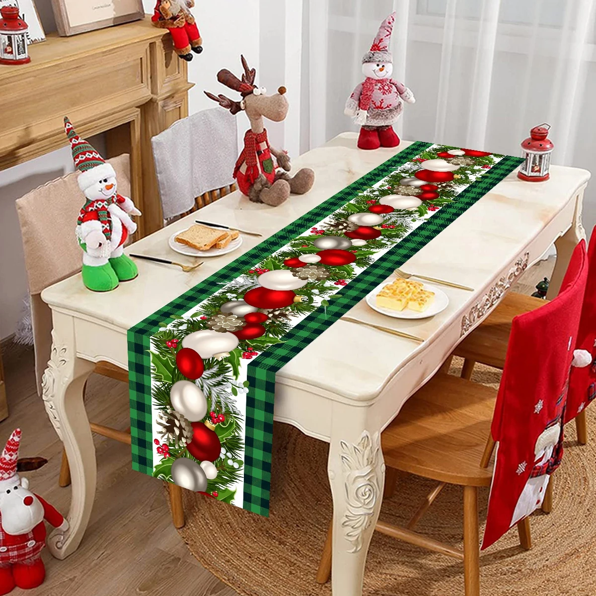 Camino de mesa a cuadros de búfalo rojo rosa blanco, decoración de Navidad, vacaciones, boda, fiesta, invierno, 2025 ﻿ - imagen 4