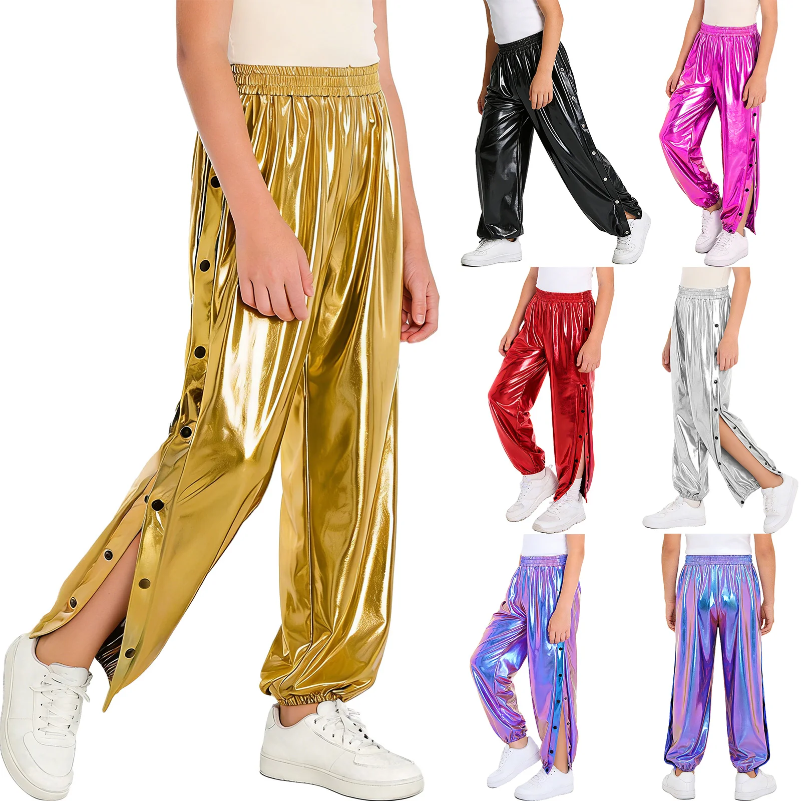 Niño con pantalones metálicos para hip hop