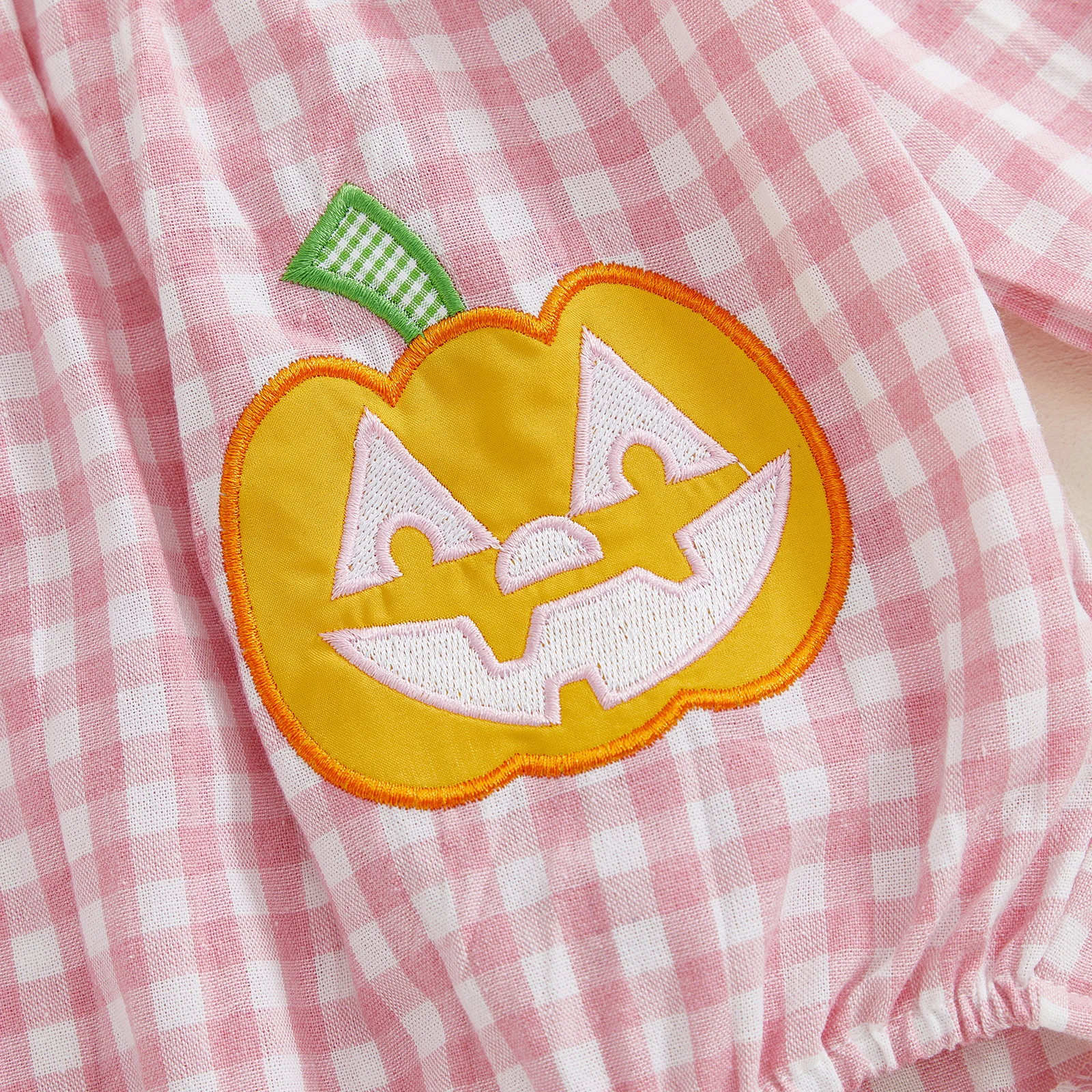 SUNSIOM-Pelele para niñas de 0 a 18 meses, pelele de manga larga con cuello de muñeca, mono de calabaza bordado a cuadros, disfraz de Halloween para recién nacidos - imagen 4