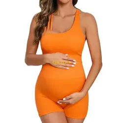 Traje yoga para maternidad QX2D con diseño simplificado, suave para uso durante embarazo sin esfuerzo