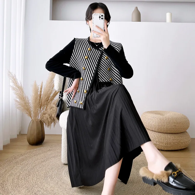 Otoño Invierno maternidad suéteres largos conjuntos de chaleco a rayas vestido grueso y cálido trajes ropa para mujeres embarazadas ropa de embarazo - imagen 4