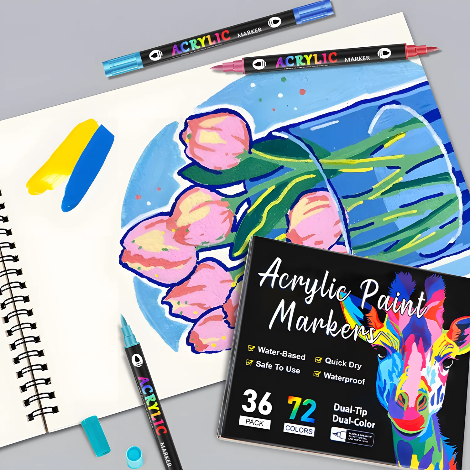 Rotuladores acrílicos de doble punta de 24/48/72 colores, bolígrafos de pintura, rotuladores artísticos de doble Color, pincel de doble punta para manualidades DIY, Graffiti, tela - imagen 5