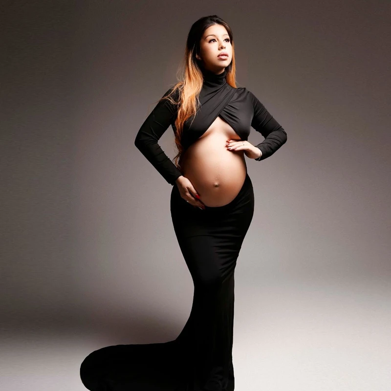 Vestido premamá para sesión de fotos – Cuello alto manga larga - imagen 2