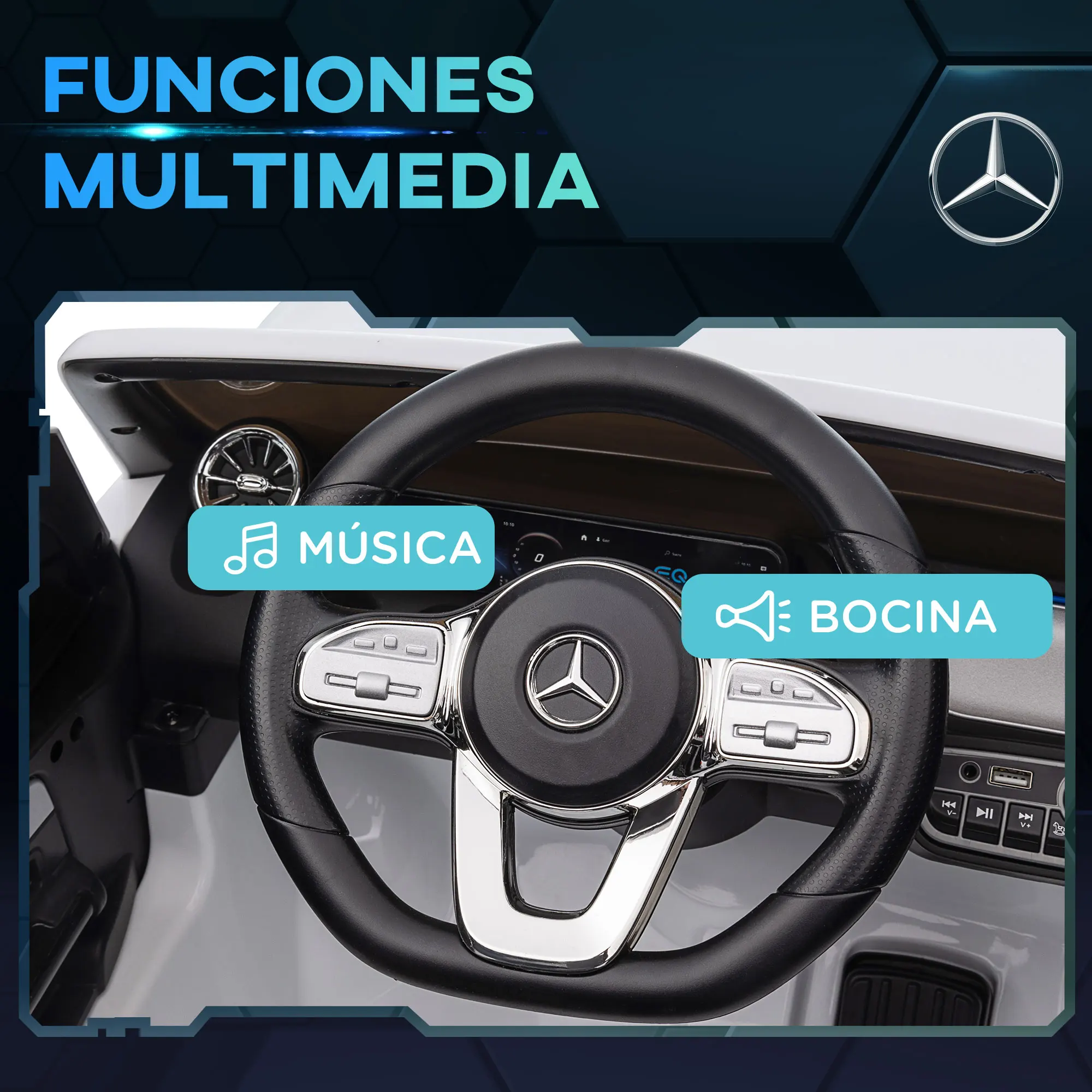 HOMCOM Coche Eléctrico para Niños Mercedes-Benz EQA Coche de Batería 12V con Control Remoto Música Bocina Velocidad 3-8 km/h para Niños de 3-8 Años 111,5x69x52,5 cm Blanco - imagen 5