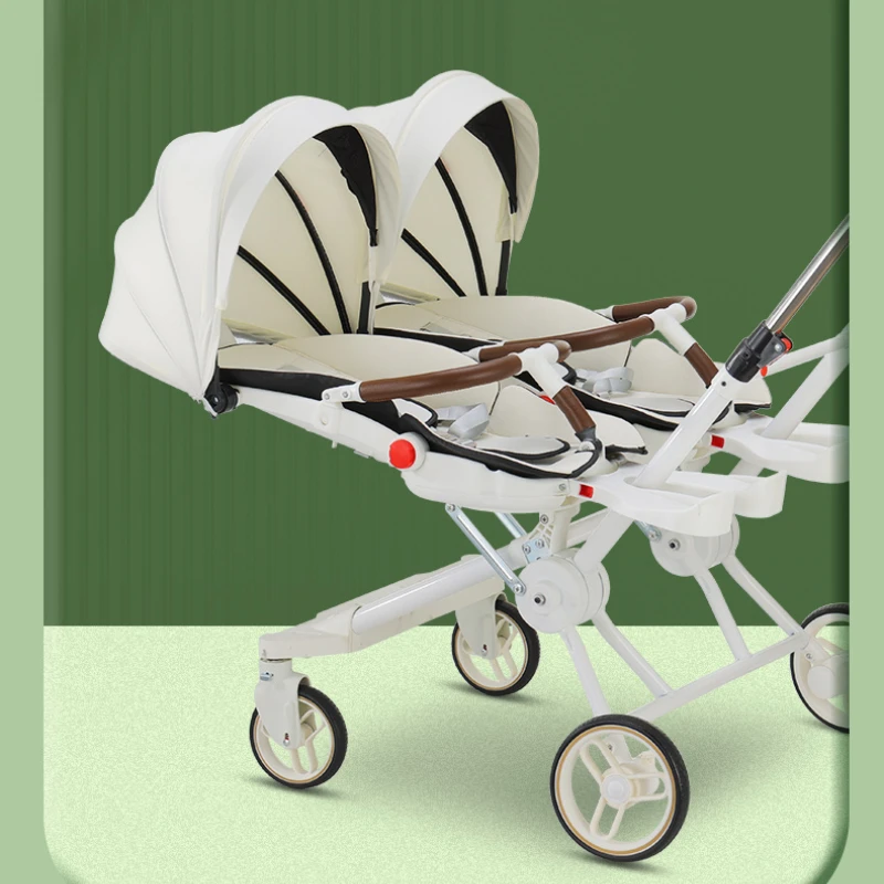 Cochecito de bebé doble - Estructura de acero al carbono con 180 °   Asientos giratorios Diseño plegable a prueba de golpes y cochecito infantil portátil acostado - imagen 4
