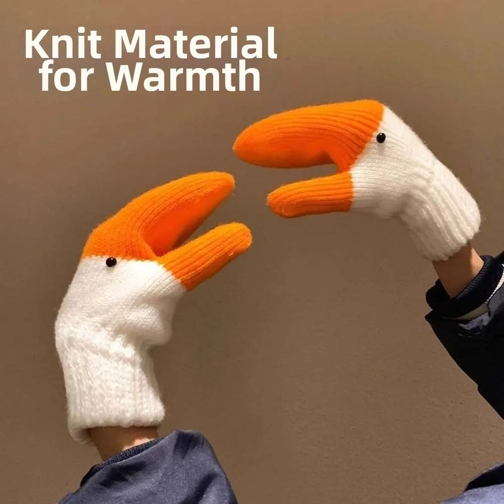 Guantes de ganso de dibujos animados de color naranja, guantes tejidos de poliéster a prueba de viento para invierno, manoplas antifrío gruesas más cálidas para parejas - imagen 2