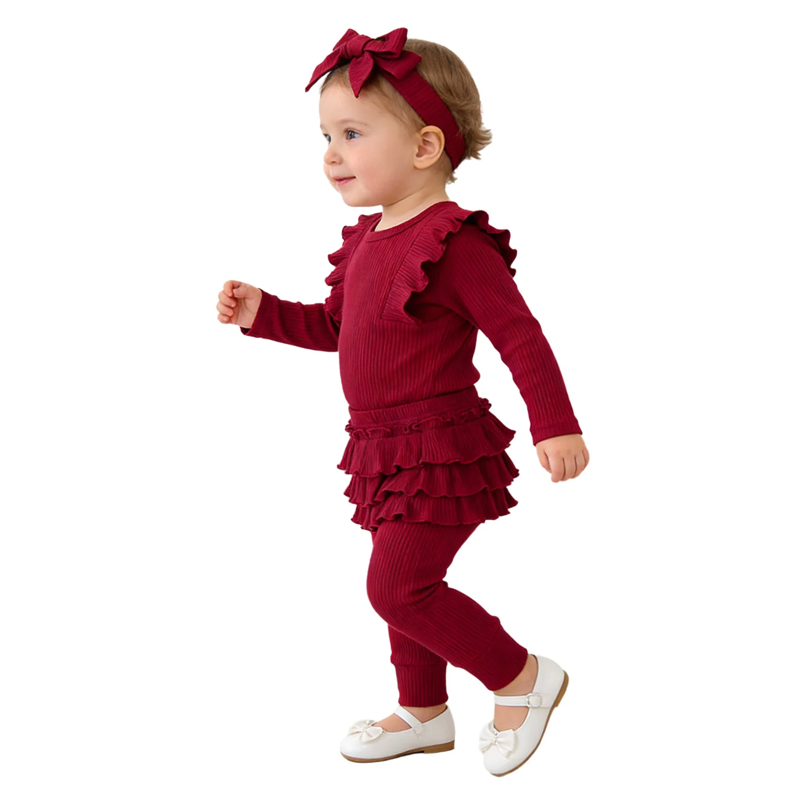 Conjunto romper ribosado bebé niña manga larga volantes escalonados - imagen 2
