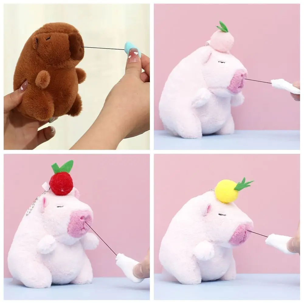 Cadena de cuentas, muñeco de Animal esponjoso, juguete para niños, muñeco de capibara de felpa con mocos de dibujo, accesorios para muñecas de capibara de dibujos animados rosa y marrón - imagen 2