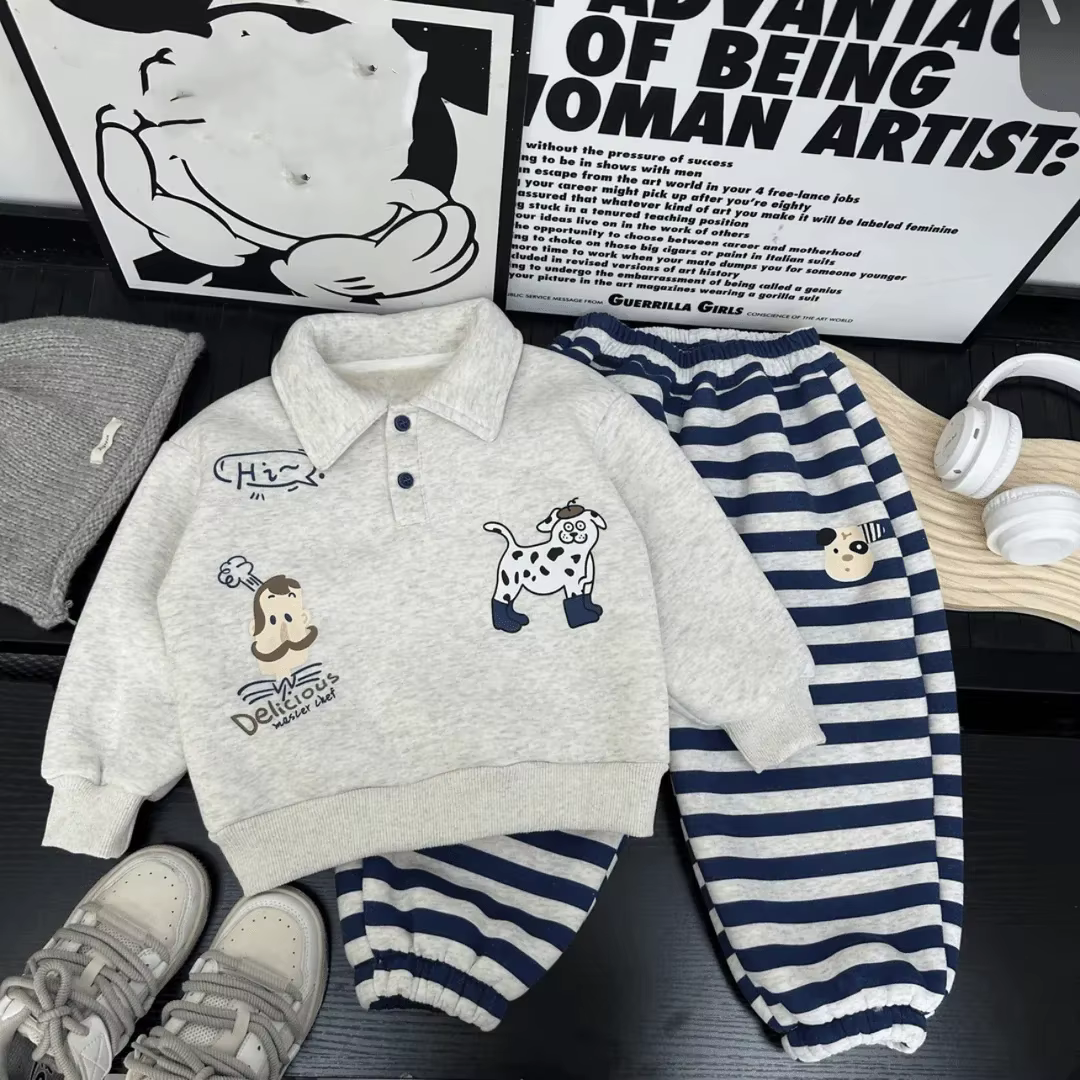 Conjunto de otoño niño sudadera dibujos animados pantalón rayas - imagen 4