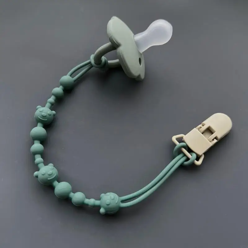 D7YD Cadena chupete para bebé, soporte para mordedor bebé, patrón oso, cadena para chupete bebé, Clip colorido para - imagen 2