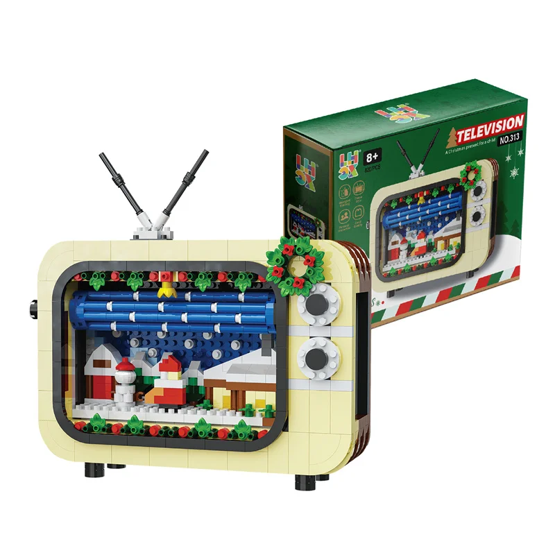Serie de Navidad TV bloques de construcción ladrillos juguetes máquina modelo Kit DIY montaje rompecabezas modelo juguetes para niños Feliz Año Nuevo Gif - imagen 4
