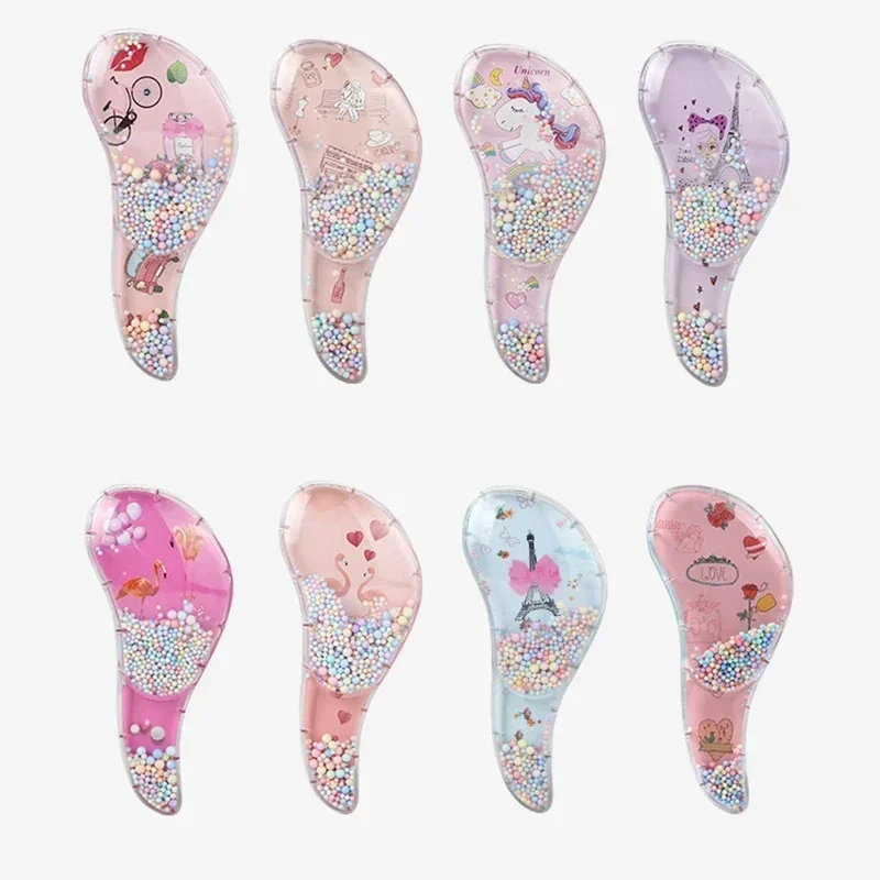 Peine de peluquería de dibujos animados Kawaii para niños, masaje anudado, cuentas fluidas, vestido para niñas, maquillaje, regalos de juguete