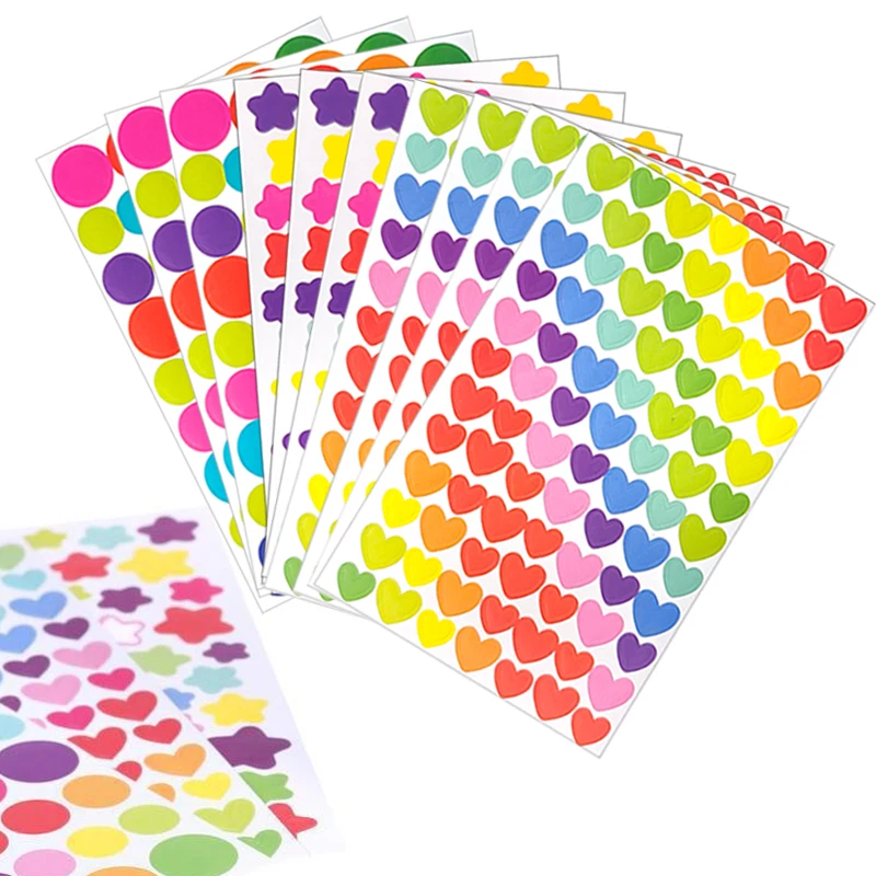 10 Blatt/Packung Scrapbook-dekorative Aufkleber, bunter Stern, Herz, runder Punkt, selbstklebendes Tagebuch, Schreibwaren, handgefertigtes Material ZYF - imagen 2
