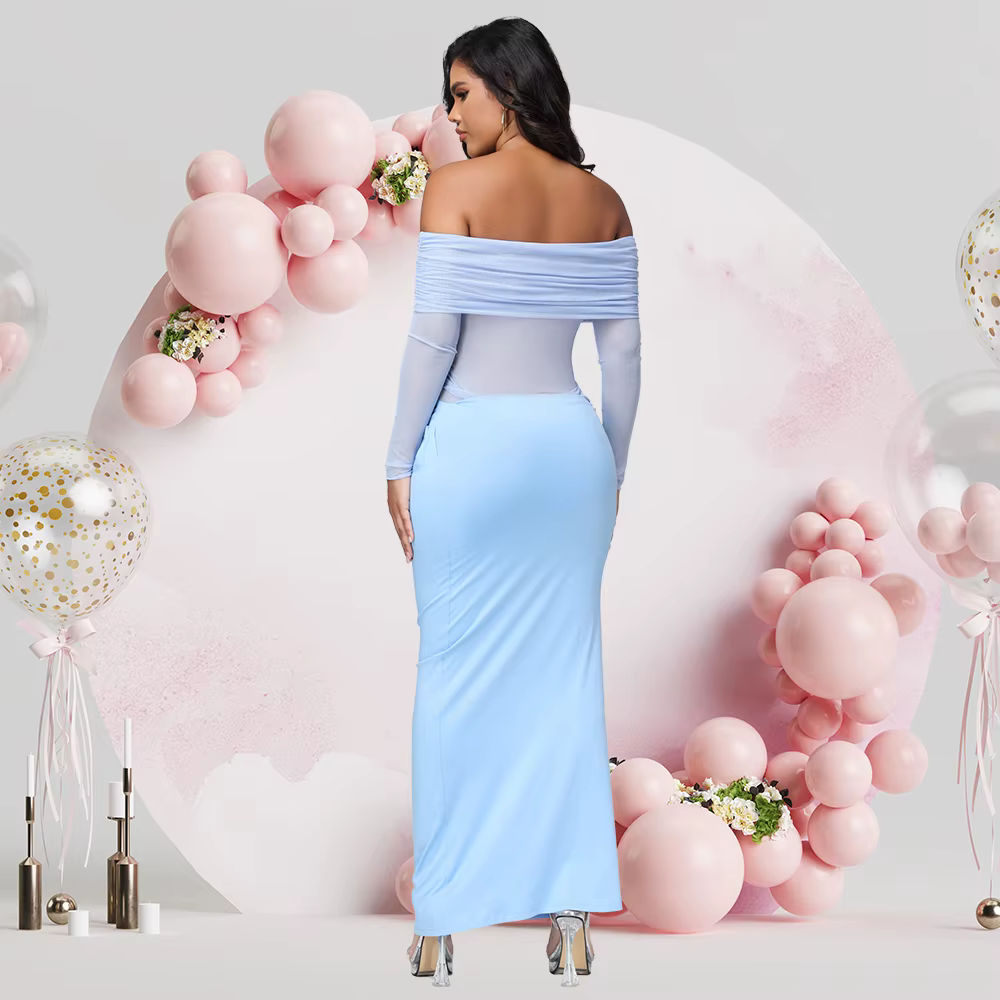 Vestido de maternidad mesh para fotos – Escote descubierto para Baby Shower - imagen 2