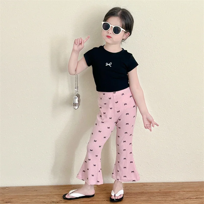 Conjunto bebé niña verano camiseta con lazo y pantalón corto