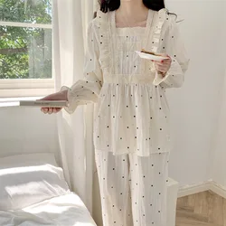 Pijama de lactancia en algodón con encaje para primavera y otoño
