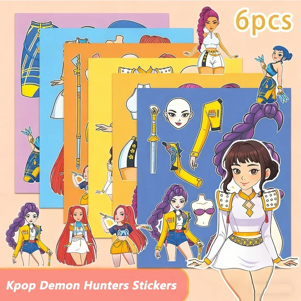 6/24 Uds. De cazadores de demonios Kpop creativos, pegatinas de rompecabezas de dibujos animados para niños, haz tu propio juego DIY, rompecabezas para niños, juguete para regalo educativo - imagen 2