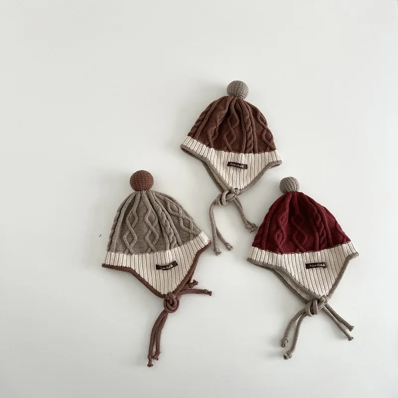 Gorro de punto para niños, gorro térmico a prueba de viento con solapa para las orejas, estilo Ins de invierno, con patrón de diamantes, gorro de ganchillo cálido para niños y niñas - imagen 3