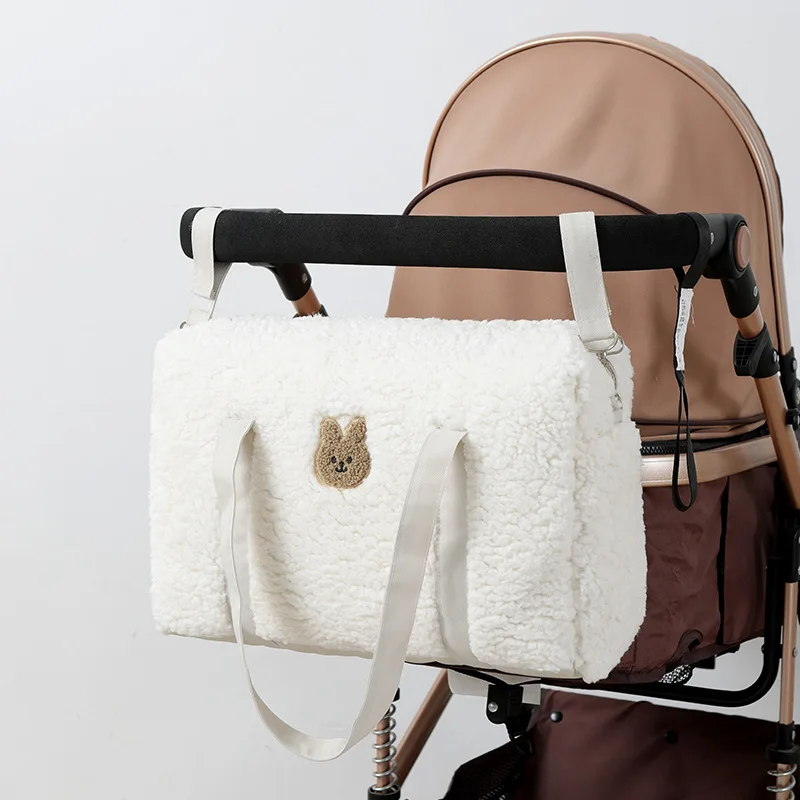 Bolso de mamá a la moda estilo Ins, bolso grande informal coreano con dibujos de animales y correas para cochecito, bolsa de pañales para almacenamiento de cosas de bebé a la moda - imagen 4
