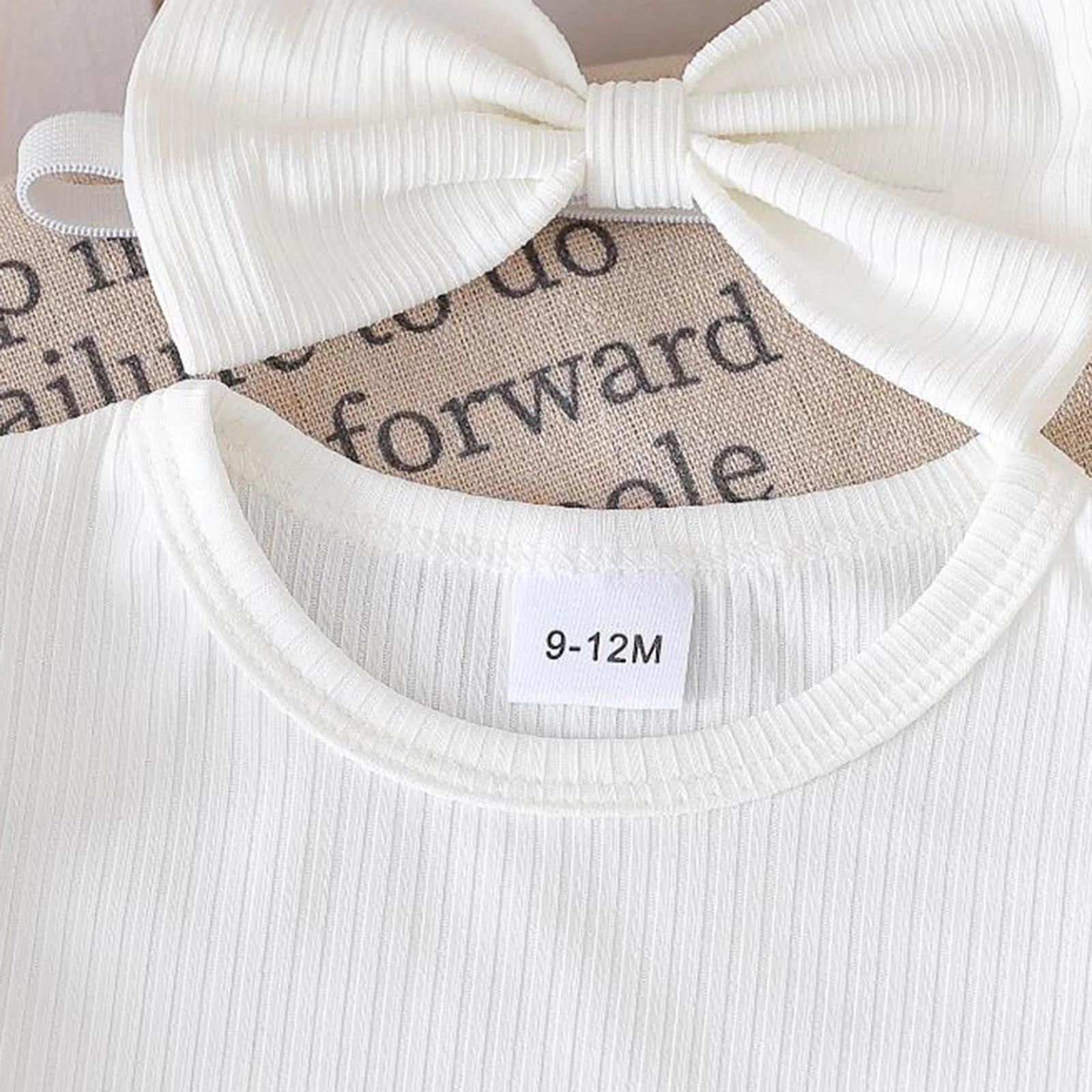 SUNSIOM-Conjunto de verano para niña, camiseta de manga corta con volantes de Color sólido y falda vaquera con lazo, conjunto con diadema, ropa informal bonita - imagen 3