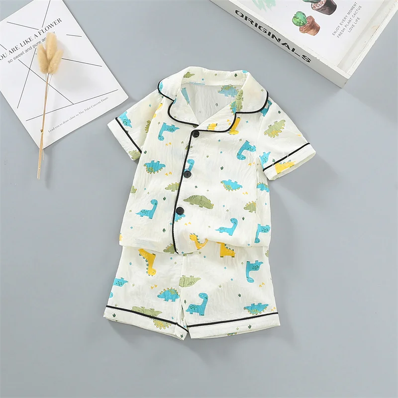Nueva ropa de verano para bebés, traje para niños, ropa de dormir, camisa de manga corta, pantalones cortos, 2 unids/set, conjunto de ropa para niñas, pijamas infantiles - imagen 3