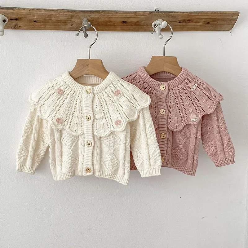 MILANCEL, nuevo cárdigan tejido de otoño para bebé de 0 a 3T, cuello de muñeca calado, suéter tejido para niñas pequeñas, Tops de flores dulces, ropa - imagen 2