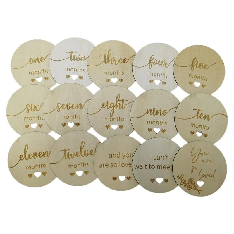 M76C 15 Uds. Tarjetas registro crecimiento mensual para recién nacidos tarjetas conmemorativas nacimiento madera - imagen 2
