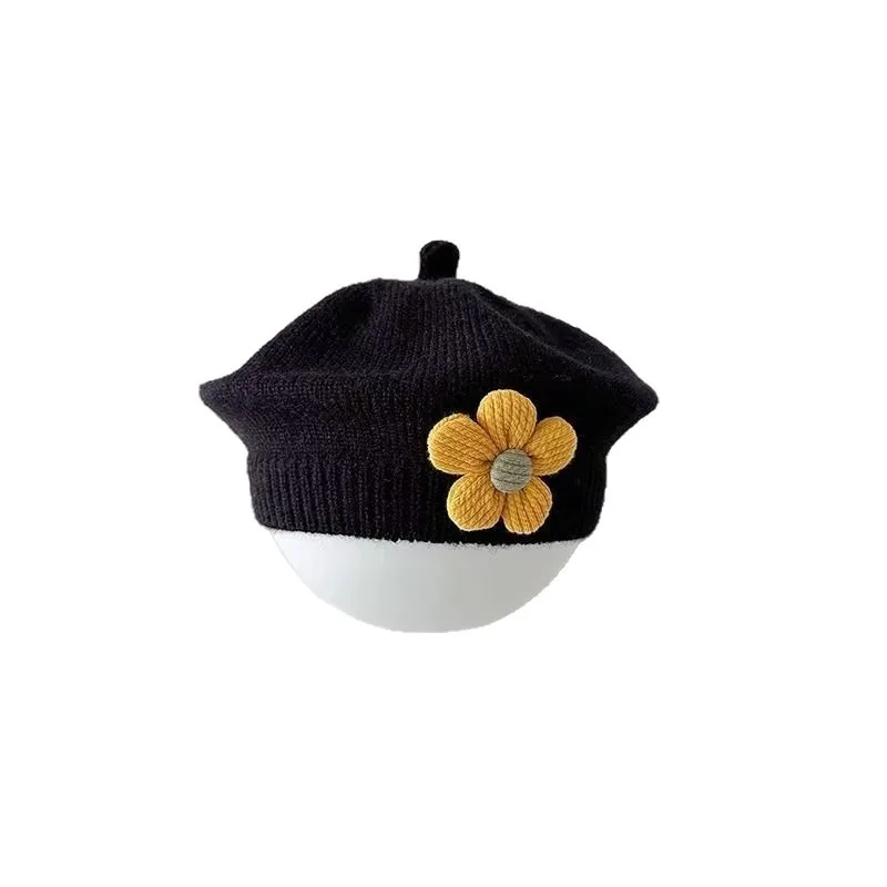 Venta al por mayor de gorros de bebé para otoño e invierno: lindos gorros de punto, boinas adorables y sombreros de pintor de moda con flores para niños y niñas - imagen 5