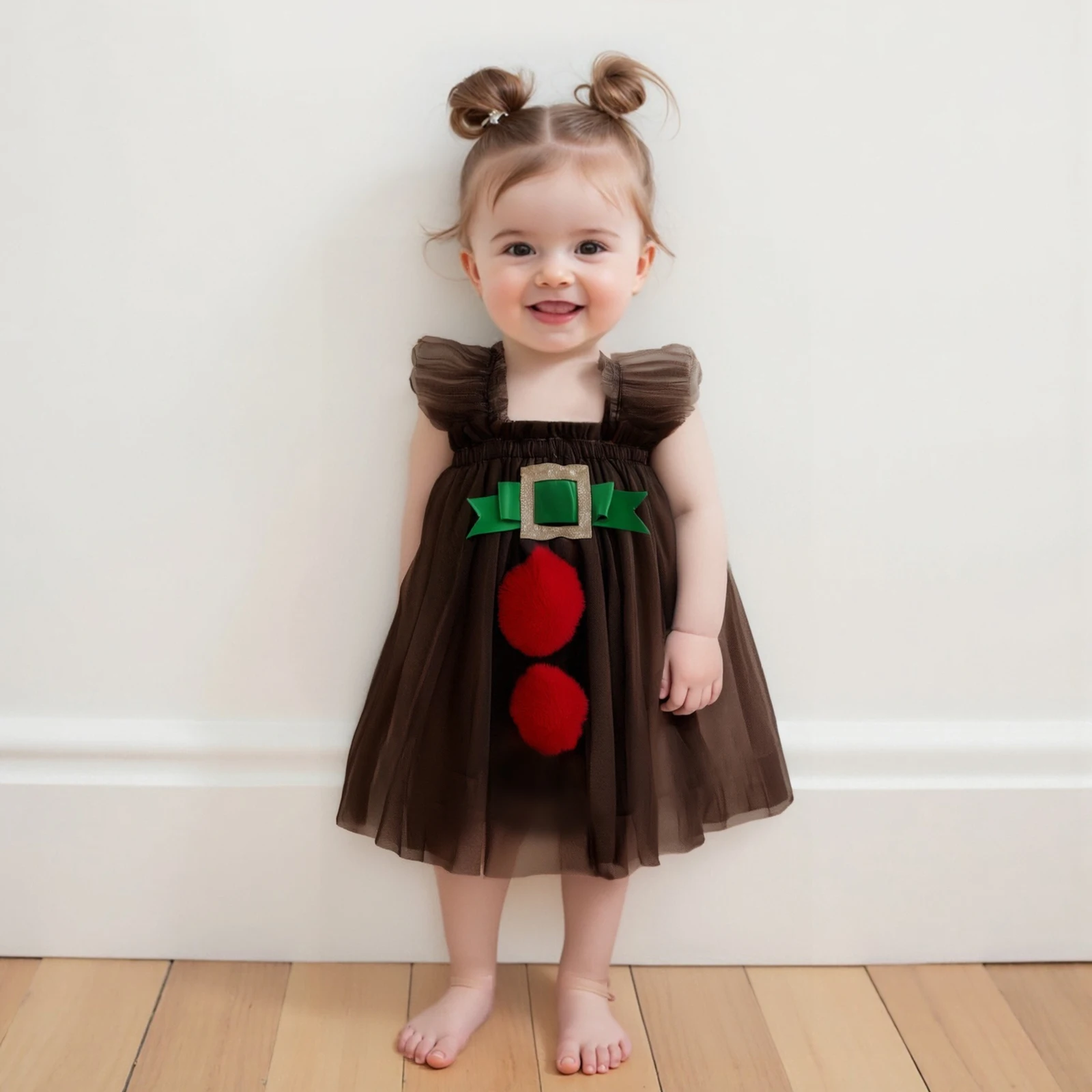 Suefunskry Vestidos de tul para niñas pequeñas Vestido de princesa sin mangas con bolas de piel navideña a la moda para la vida diaria y la fiesta