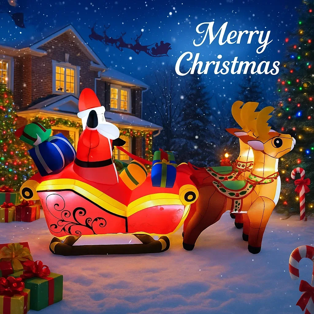 6.8FT Outdoor Holiday Decoration Santa Claus Sleigh Reindeer Inflatable Christmas Yard Decor Xmas Ornaments Lights Home Toys - imagen 2