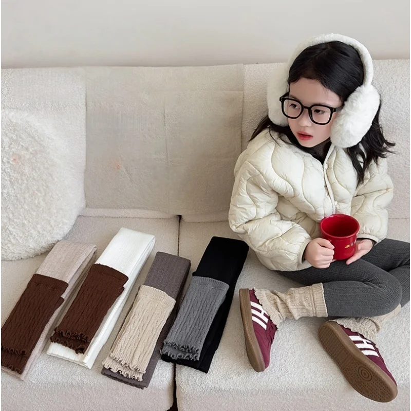 MILANCEL, nuevas mallas de invierno para niños, 3-12T, forro polar de retales, pantalones ajustados para niñas, pantalones gruesos versátiles para niños