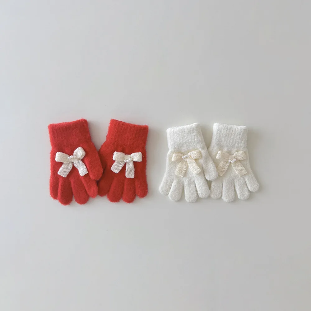 Guantes de invierno cálidos con cinco dedos y lazo para bebés niños - imagen 2
