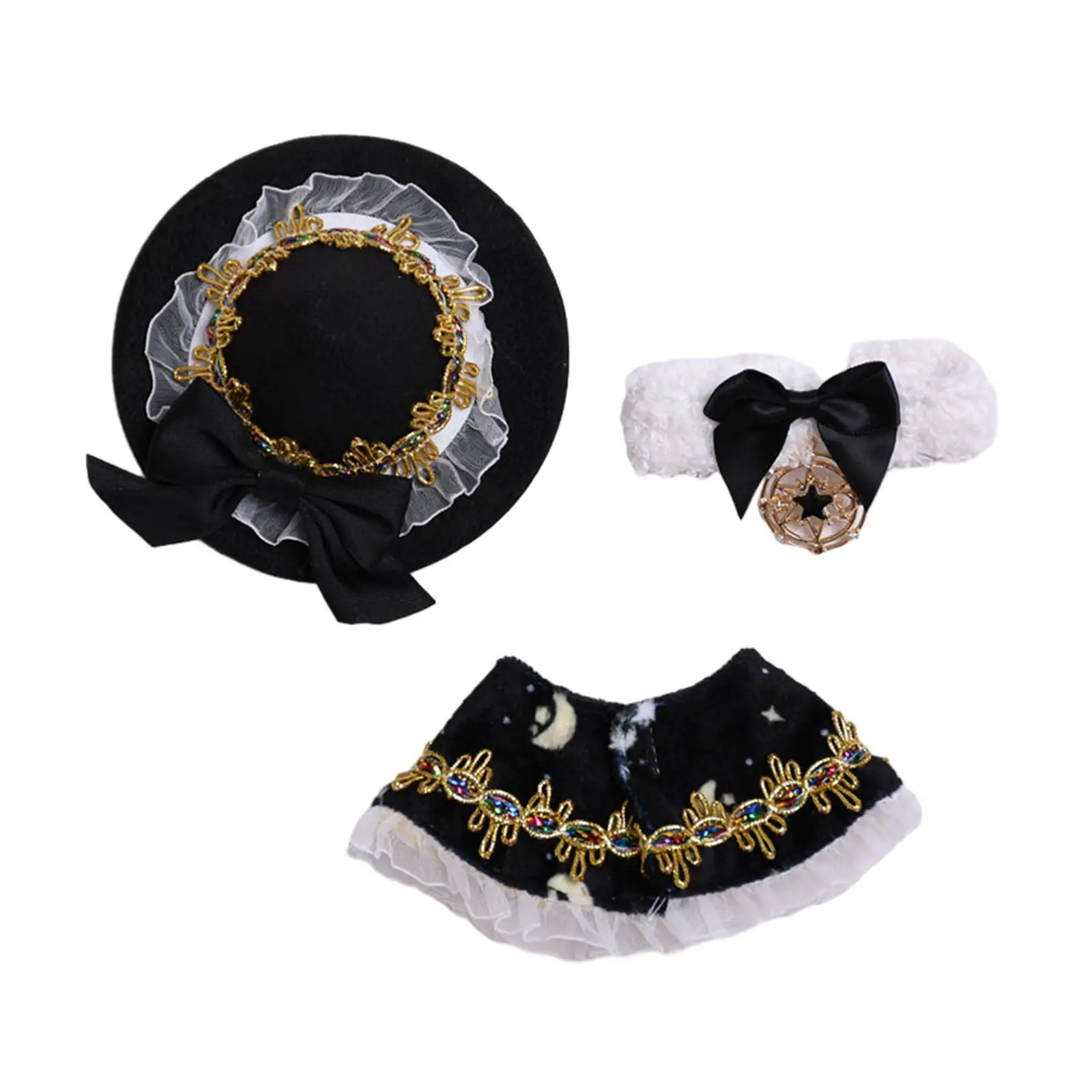 3x Dolls Cloak and Hat Bow Tie Outfits Accs Handmade Clothing Costume for 6.7inch Dolls New Year Gifts Children's Gifts