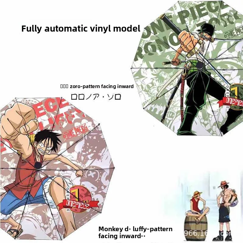 Paraguas de ONE PIECE Luffy Anime, sombrilla portátil, tela de impacto de goma negra de 8 huesos, paraguas semiautomático de tres pliegues - imagen 2