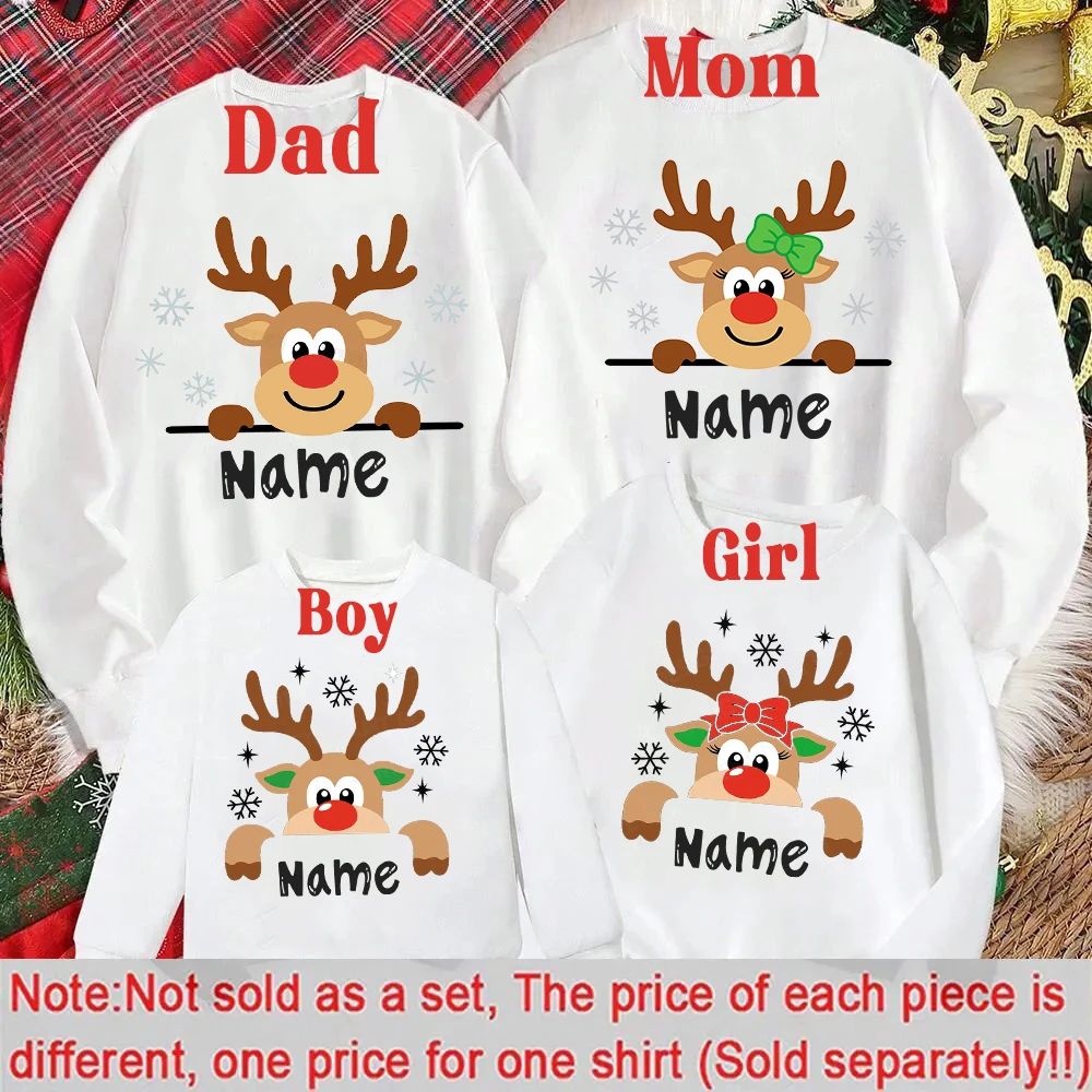 Navidad ciervo nombre personalizado sudadera a juego mamá papá hija hijo Tops familia Navidad Sudadera con capucha regalo de vacaciones nombres de Navidad ropa - imagen 3