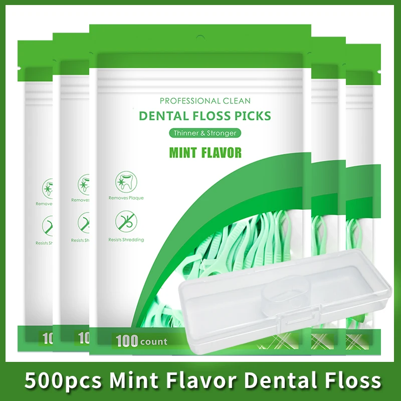 500 Uds. Hilo Dental con sabor a menta, palillos de dientes seguros de alta calidad, palillos de dientes de plástico, hilo dental ultrafino con sabor a menta