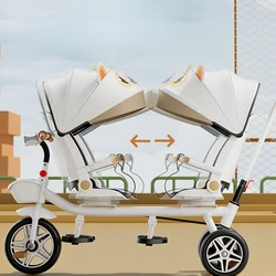 Carrito gemelar de acero con swivel y asiento reclinable para bebés