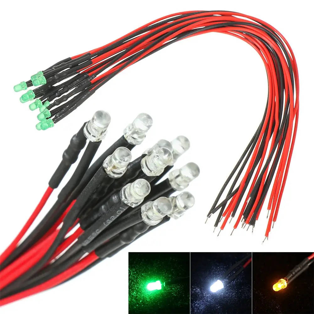Luz LED para camión de control remoto Tamiya 1/10, 10 piezas, rojo, blanco, amarillo, 3mm, 12V, SCX10, SCANIA G63, 1/14