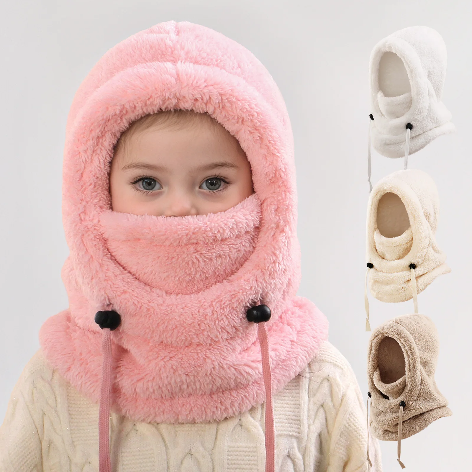 Gorro de felpa con máscara facial para niños – Protección invierno - imagen 2