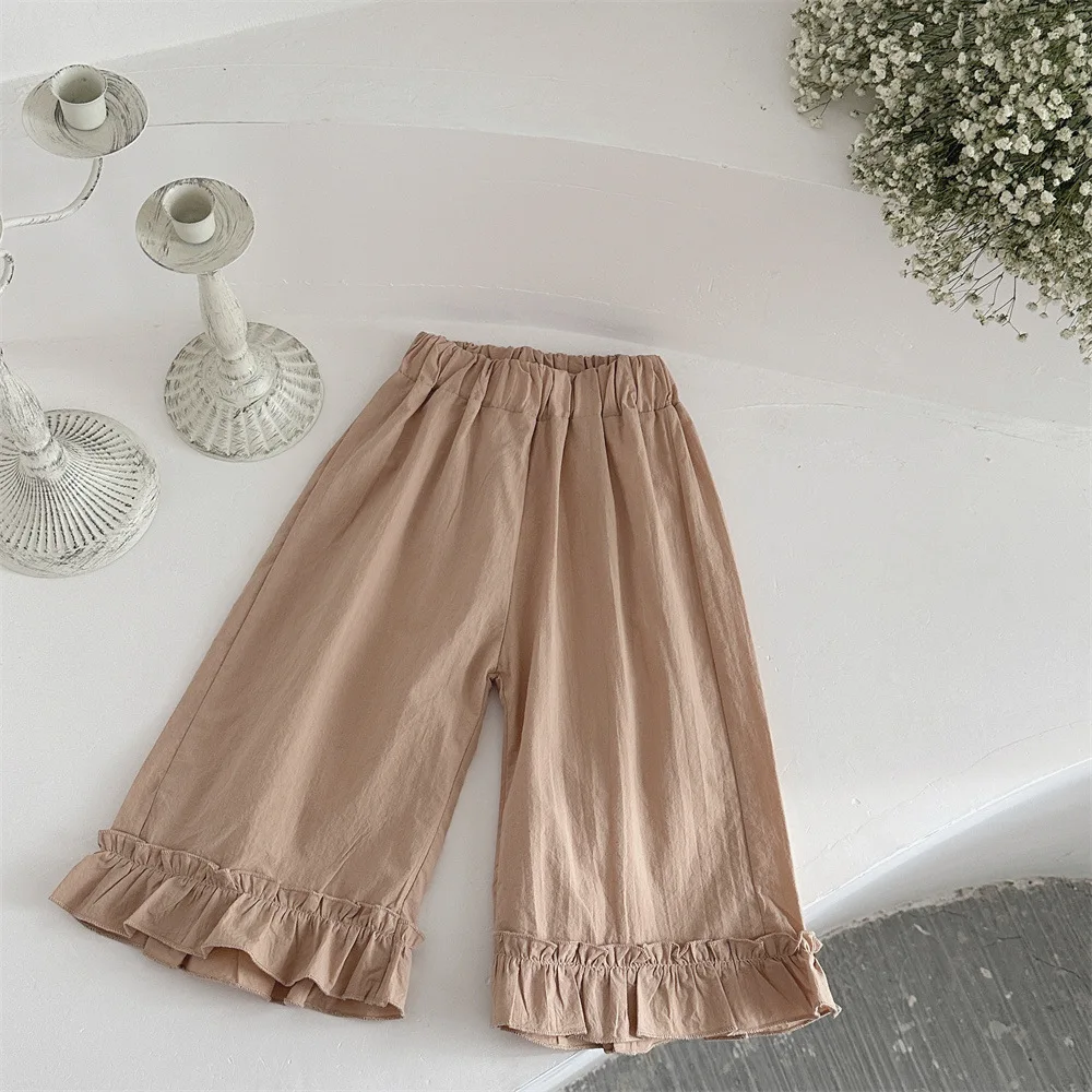 Nuevos pantalones de primavera para bebé, bonitos pantalones de pierna ancha con bordado de encaje para niñas de 0 a 3 años, pantalones sueltos simples para niños pequeños