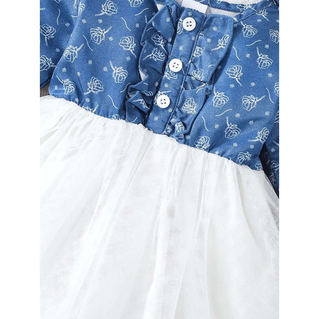 Vestido de manga larga para niña pequeña, falda de malla blanca empalmada y Diadema, ropa de moda para primavera y otoño, 2 piezas, 6-24 meses - imagen 5