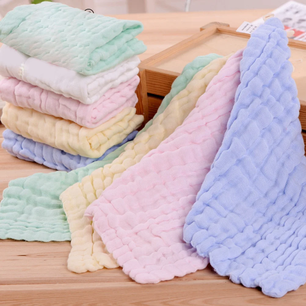 Toallas de mano de algodón puro para bebé, toallas absorbentes suaves de gasa de 6 capas para baño y ducha, verde, amarillo, blanco, rosa y azul, 5 uds. - imagen 4