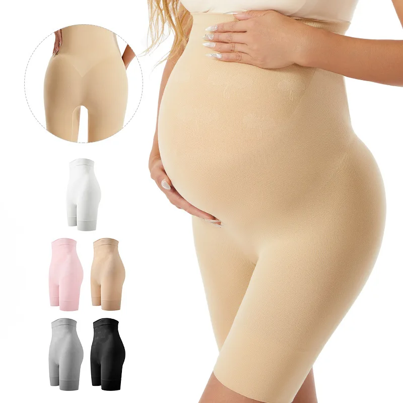 Pantalones de maternidad de talla grande sin costuras para mujer, Capri de cintura alta con soporte para el vientre, pantalones de seguridad suaves de alta elasticidad para embarazo