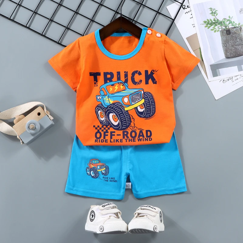 Conjunto de manga corta para niños, camiseta de algodón puro para niño, ropa de verano para bebé, pantalones cortos para niña, ropa de bebé, ropa de verano - imagen 2