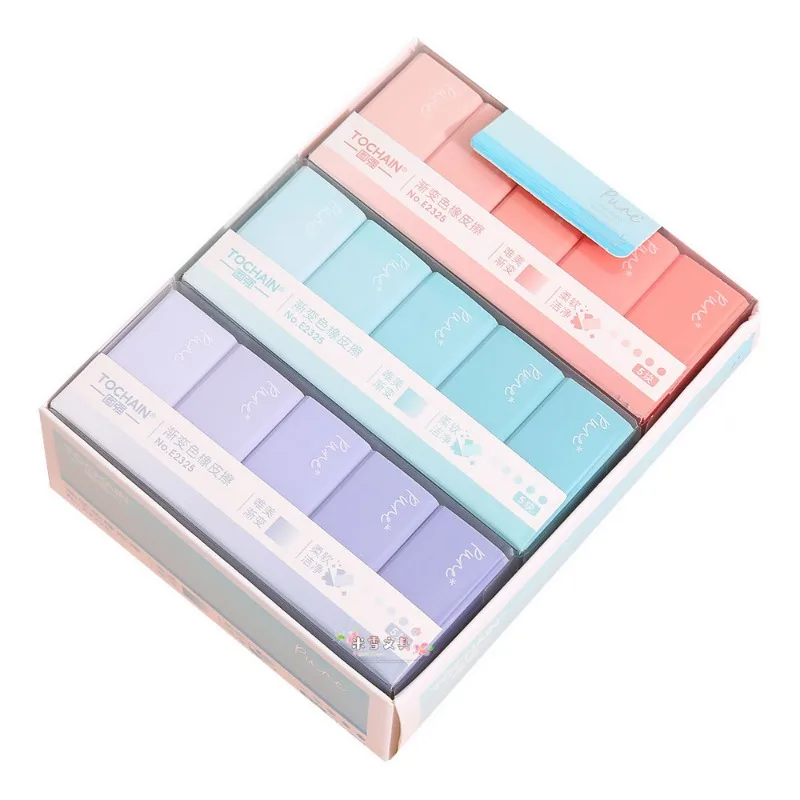 Juego de borradores de colores degradados puros, 5 uds., menos polvo para limpieza de lápices, papelería, examen escolar - imagen 5