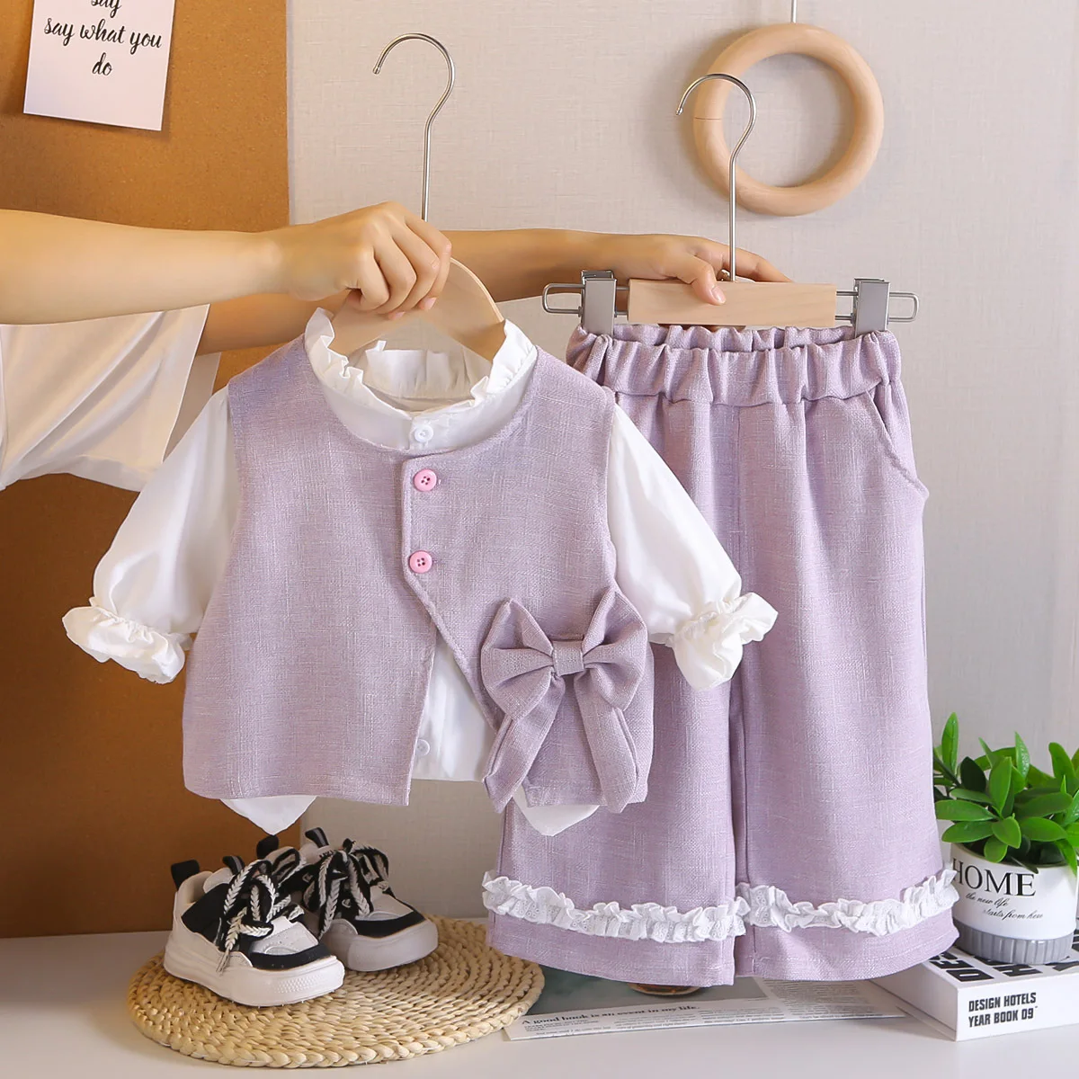Conjuntos de ropa para niñas primavera otoño niños lindo chaleco + camisa + Pantalones 3 uds traje de princesa para trajes de bebé disfraz de fiesta para niños - imagen 2