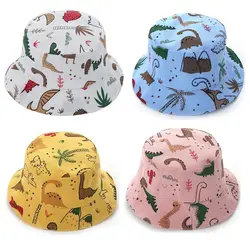 Gorros de cubo para bebé con estampado dinosaurio dibujos animados verano, protección ajustable el cuero cabelludo, sombrero playa, protector solar niños, niñas