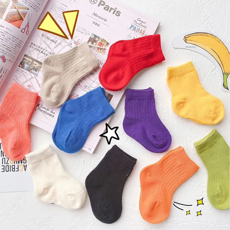 0-6Y New Kids Solid Candy Color Socks 100% Cotton Soft Socks for Boys Girls Slouch Children Infant Toddler Socks - imagen 3
